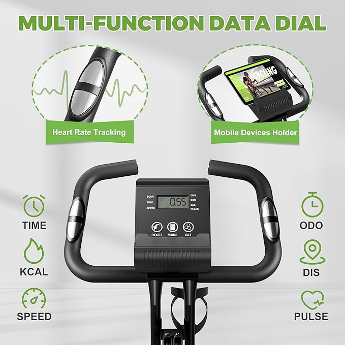 Caromix Folding Exercise Bike, 5 in 1 Stationary Magnetic Cycling Bicycle Upright Indoor Cycling Bike for Home Workout 330LB Capacity