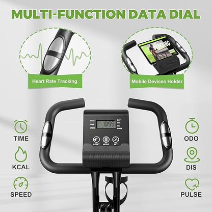 Caromix Folding Exercise Bike, 5 in 1 Stationary Magnetic Cycling Bicycle Upright Indoor Cycling Bike for Home Workout 330LB Capacity