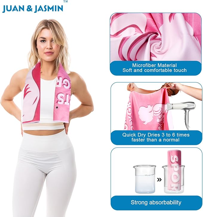 JUAN & JASMIN Microfiber Gym Towels Soft for Exercise Fitness, Sports, Workout, ODR Men & Women Quick-Drying Towels (Pink)