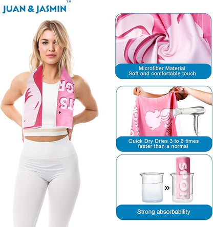 JUAN & JASMIN Microfiber Gym Towels Soft for Exercise Fitness, Sports, Workout, ODR Men & Women Quick-Drying Towels (Pink)