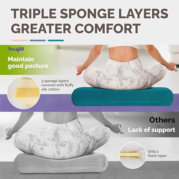 Yes4All Triple-Layer Sponge Yoga Bolster Pillow for Restorative Yoga & Meditation - Versatile Yoga Support Pillow, Balance & Poses Modification