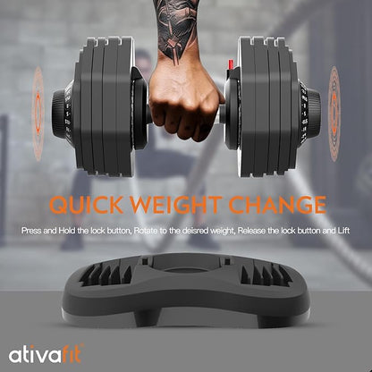 Ativafit 27.5/66/88LBS Pair Adjustable Dumbbell Set with Anti-slip Handle 12 In 1 Quick Dial Adjustment Weights With Safety Locking Button Space Saving Strength Training for Full Body Home Gym Workout