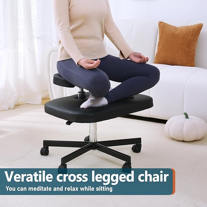 Meditation Chair ADHD Chair Ergonomic Cross Legged Chair with Wheels,Kneeling Chair for Office and Home,ADHD Chairs for Adults (Black)