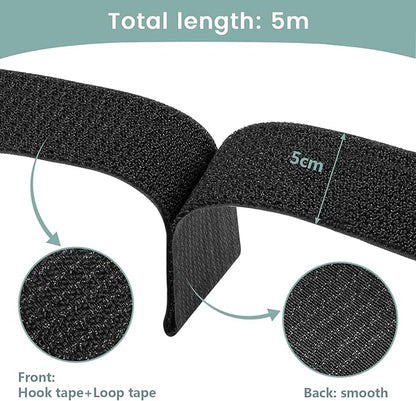 1.5In x 32Ft Cable Straps Heavy Duty With 40 Buckles, Black Hook and Loop Straps, Reusable Cable Ties for Organizer or Storage