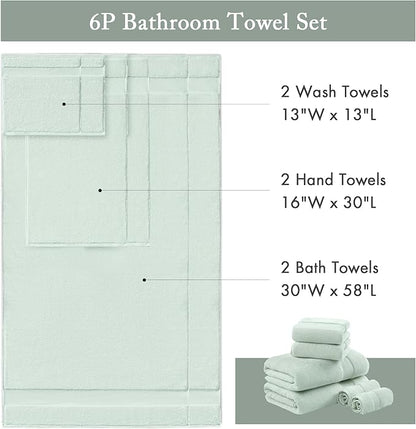 Madison Park Turkish 100% Cotton 600Gsm Luxury Premium Thick Soft Absorbent Hotel Bathroom Towel Set Shower Hand Face Washcloths, Assorted Sizes, Seafoam 6 Piece
