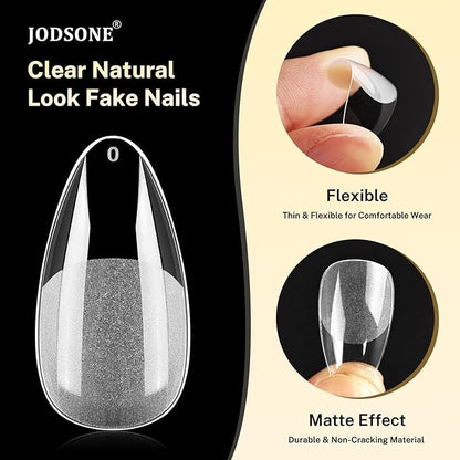 JODSONE Droplet Shape Nail Tips Soft Nail Gel Tips Full Cover Half Matte Clear Gelly Press on Flase Nail Tips for Extension Nail Manicure 12 Sizes 240Pcs