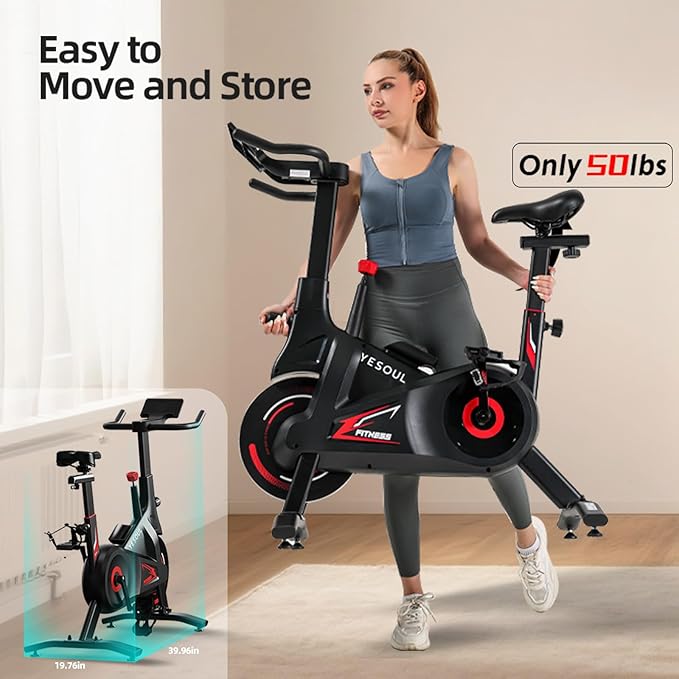 YESOUL Exercise Bike with Exclusive Smart App, Adjustable Magnetic Resistance & 300lbs Capacity, Indoor Stationary Cycling Bike with Stable Triangle Frame, Scenic Rides & Live Classes for Home Workouts