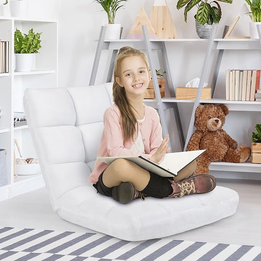Moccha 14-Position Floor Sofa, Folding Sofa Chair with Back Support, Memory Foam Floor Gaming Chairs for Adults, Adjustable Padded Couch Recliner, Chaise Lounge for Reading, Meditating (White)