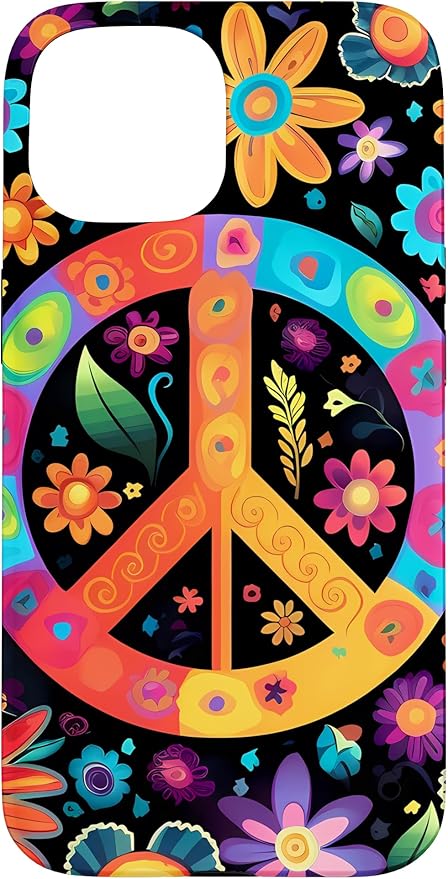 iPhone 15 Peace Sign Hippie Floral Case