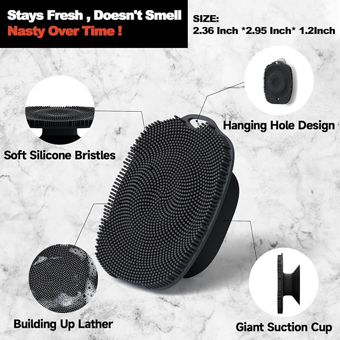 2 PCS Face Scrubber, Soft Silicone Face Exfoliator with Suction Cup for Man and Women Deep Skin Clean, Gentle Facial Cleaning Brush Suitable for All Sensitive Skin (Black+Gray)