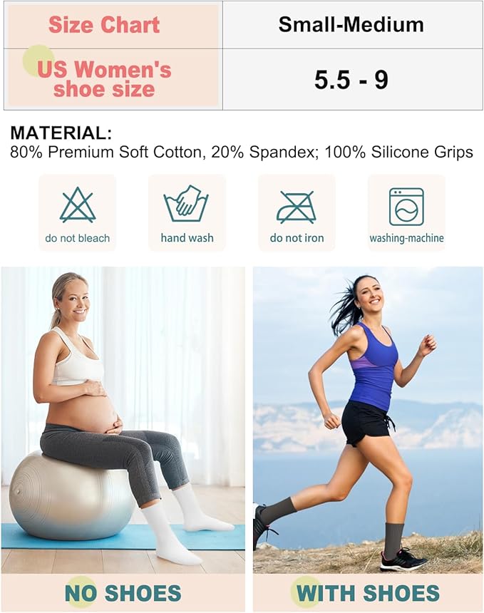 5 Pairs Pilates Grip Socks Yoga Socks with Grips for Women, Non-Slip Athletic Socks for Ballet, Dance, Workout, Hospital