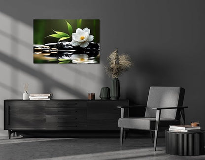 YIOZHAOFH Lotus Flower Wall Art Zen Canvas Inhale Exhale Poster Black Spas Nature Prints Pictures for Meditation Wall Decor Framed Artwork Ready to Hang (16.00" x 24.00")