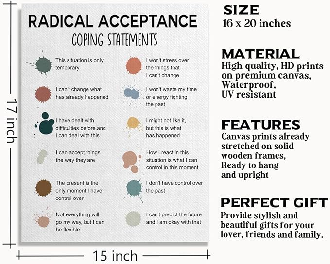 Mental Health Décor, Mental Health Posters, School Counselor Supplies, Canvas Wall Art, DBT Poster, Therapist Office Decor, Radical Acceptance Canvas Poster 14x17 inch