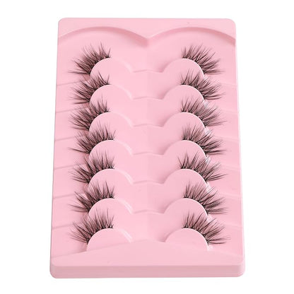 Half Lashes Cat Eyelashes 14mm False Eyelashes Natural Cat Eye Lashes Wispy Eyelashes with Thin Band 3D Volume False Lashes C Curl Soft Strip Lashes Pack 7 Pair EVENTILL