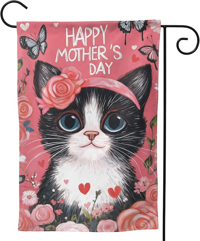 Mothers Day Cat Garden Flag 12x18 In Double Sided Yard Flags Lawn Sign Decor No Flagstand