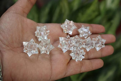 Jet 1 Pcs Clear Quartz Crystal 12-Point Merkabah Star for Healing - Panic Balancing Meditation Tool Use (0.75-1 inch, 8-10 Grams)