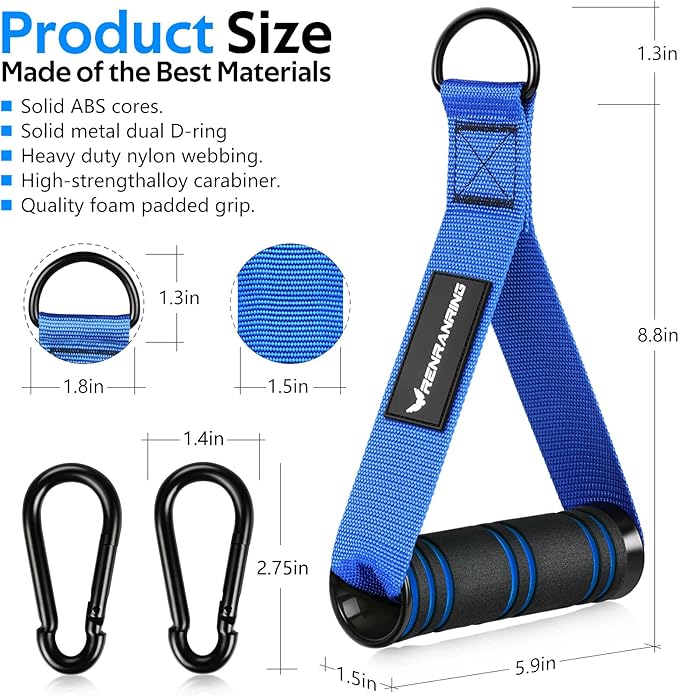 RENRANRING Gym Exercise Handles, Replacement Handle Attachments for Cable Machine Pulleys, Resistance Band and Strength Trainer, Pull Down Workout Accessories, Home Gym Add On Equipment