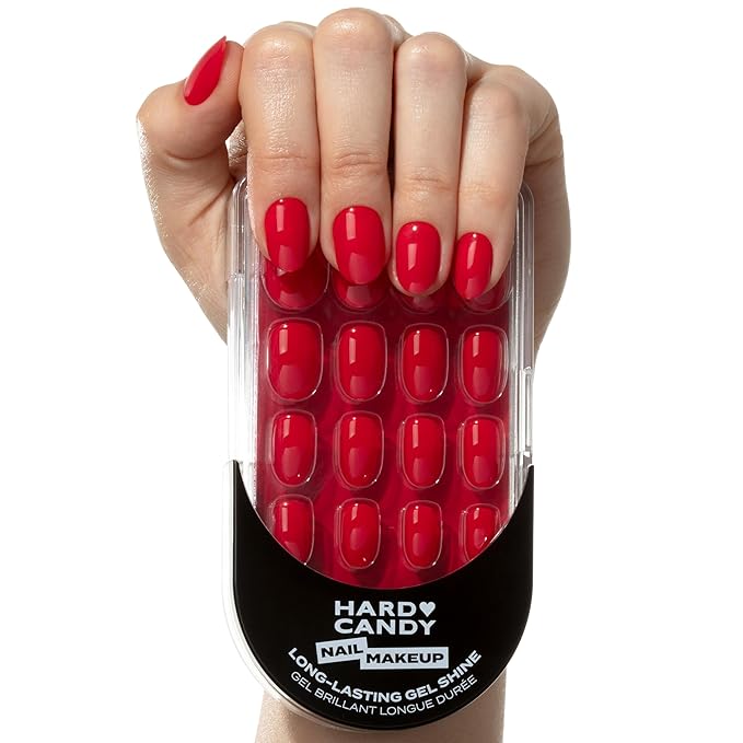 Short Red Press On Nails - Hard Candy Long Lasting Glue On Nails | Short Round False Nails with Real Polish | 24 Nail Kit in 12 Sizes, Strong Glue & Reusable Travel Case Included.