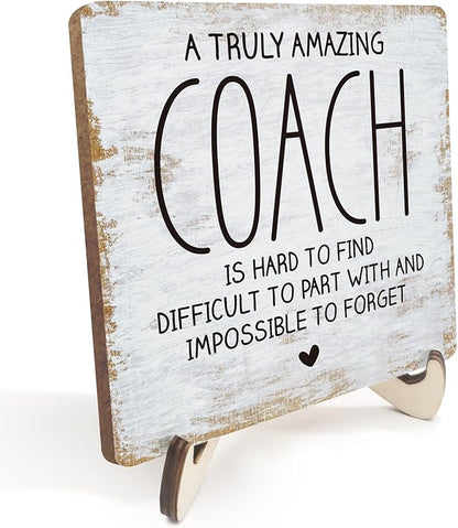 Decorative Desk Decor Motivational Coach Gift Positive Thank You Gifts Appreciation Plaque with Wooden Stand Inspirational Wood Sign for Coach Teacher Coworker Home Office Table Shelf