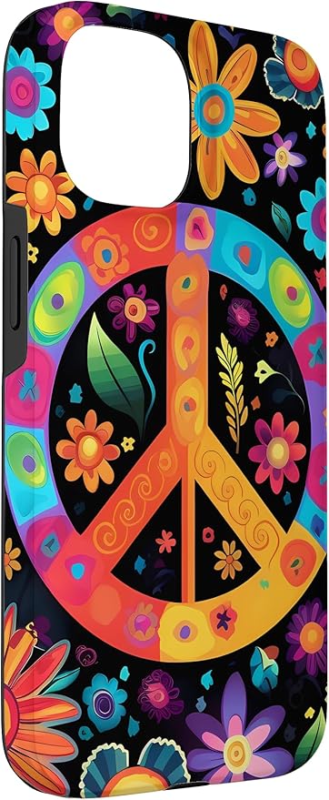 iPhone 15 Peace Sign Hippie Floral Case
