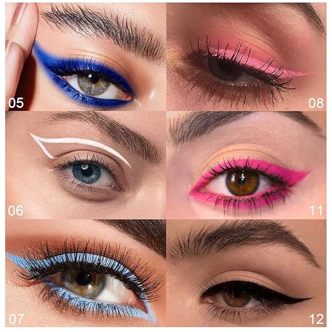 evpct 8 Colors Colored Colorful Liquid Makeup Eyeliner Liquid Set Stamp Shapes Eye Liners for Women Pink Red Blue Purple White Black Eye Liner Liquid Liner Waterproof delineadores de colores para ojos
