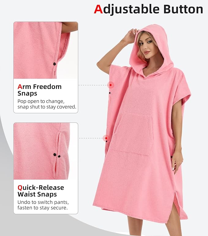 Abahub Surf Poncho Men & Women Towel Poncho Adult with Hood, Thick Quick Dry Changing Poncho Towel, Microfiber Wearable Cover Up for Surfing Beach Swim - Absorbent Changing Towel L (Pink)