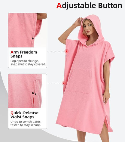 Abahub Surf Poncho Men & Women Towel Poncho Adult with Hood, Thick Quick Dry Changing Poncho Towel, Microfiber Wearable Cover Up for Surfing Beach Swim - Absorbent Changing Towel L (Pink)