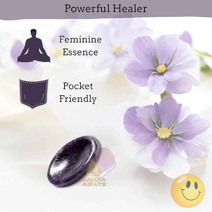 Lepidolite Worry Stones – Crystal Thumb Worry Stone for Anxiety, Stress – Relaxing and Soothing Balance Stones for Meditation, Stress Relief – Healing Stones and Crystals for Men and Women