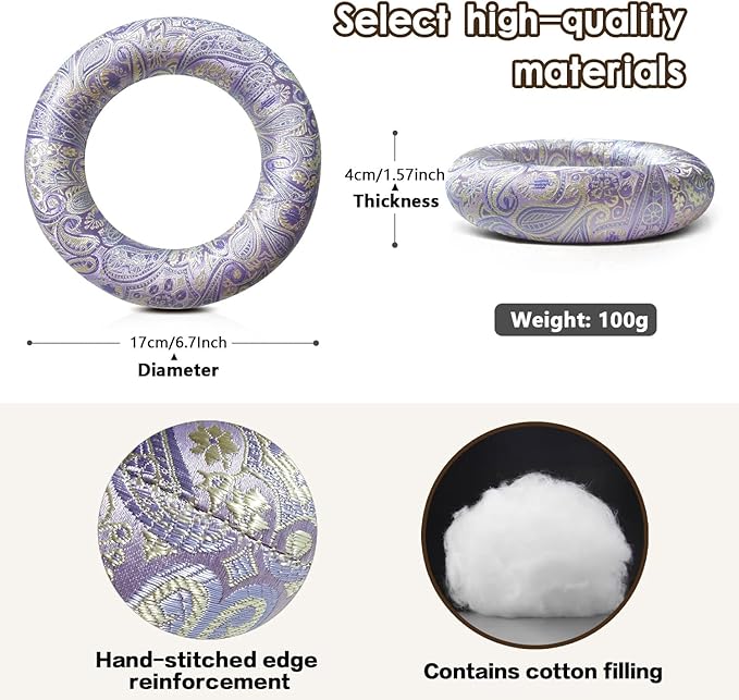 Singing Bowl Cushion for Tibetan Singing Bowls, Handmade Silk Brocade Round Cushion Pillow for Sound Healing and Crystal Sound Bowls Accessories(Violet,6.7 Inch)