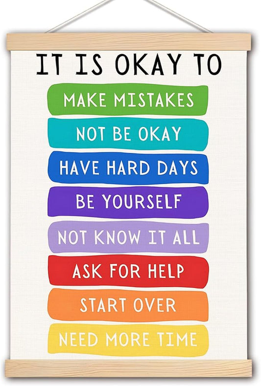 DNEULYR It's Okay Not to Be Okay Mental Health Poster Hanger Frame, Wall Decor, Wall Art Banner for Classroom School Counselor Office Therapy Office, 12.5x17 Inch