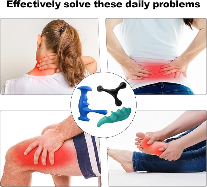 Manual Trigger Point Massage Tool and Thumb Saver for Full Body Deep Tissue Massage, Set Include 1 Green Thumb Protector Tool 1 Palm Urchin Massage Tool Hand Held 4-Legged Massage Knobs