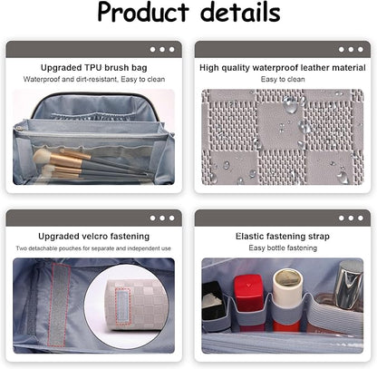 BOYATU Travel Makeup Bag Organizer Cosmetic Bag: 3 Pcs Set Make up Bags for Women with Handle - Waterproof Vegan Leather Toiletry Bags Travel Essentials Pouch with Compartments (C-13-Gray)