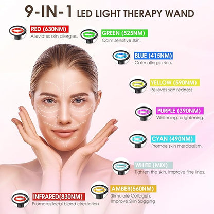 Light-Therapy-Wand, Red Light Therapy for Face and Neck, 9-in-1 Led Facial Sculptor Rejuvenation Eyes & Face Massager Tool