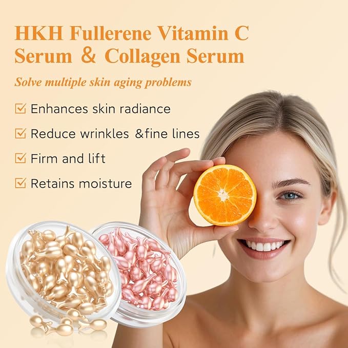 HKH Vitamin C & Retinol Serum Capsules Set - Day & Night Facial Serum Oil with Niacinamide, Vitamin E, Anti-Aging, Reduces Fine Lines, Evens Skin Tone, Hydrating & Firming for Women (38+38 Capsules)