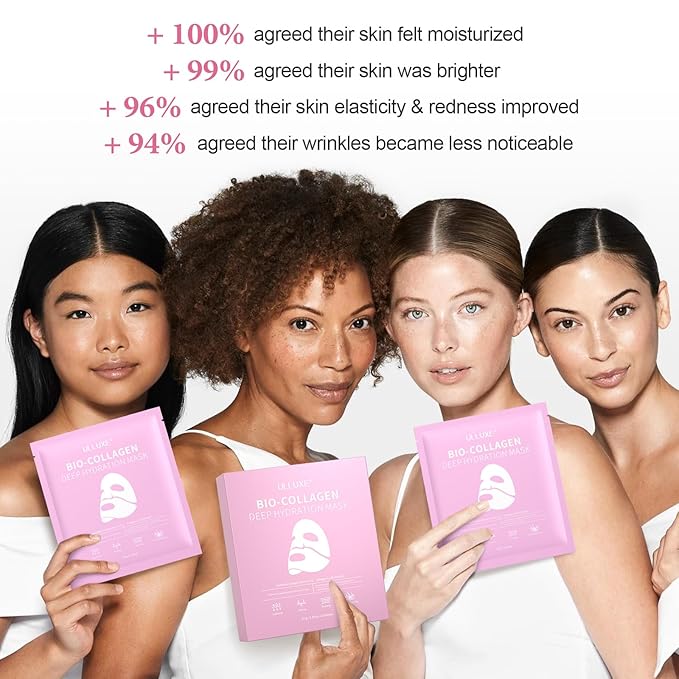 Deep Collagen Face Mask, Overnight Hydrogel Facial Mask for Glowing Hydrating Lifting Firming Anti-Aging Moisturizing & Restores Skin Barrier, Korean Skincare Masks for All Skin Types, 37g x 4ea