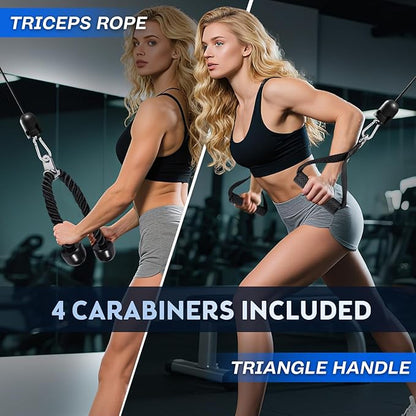 10-in-1 Cable Machine Attachments Set for Gym - Includes Tricep Rope, V-Bar, Straight Bar, D-Handle, Ankle/Wrist Straps, Storage Bag - Compatible with LAT Pulldown & Home Gym Cable Machines