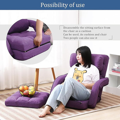 FLOGUOR 42-Position Adjustable Floor Chair, Chaise Lounge Indoor, Folding Lazy Sofa with Armrests and a Pillow Padded Adults Gaming Chairs for Living Room, Bedroom Factory Price, 8803XM (Purple)