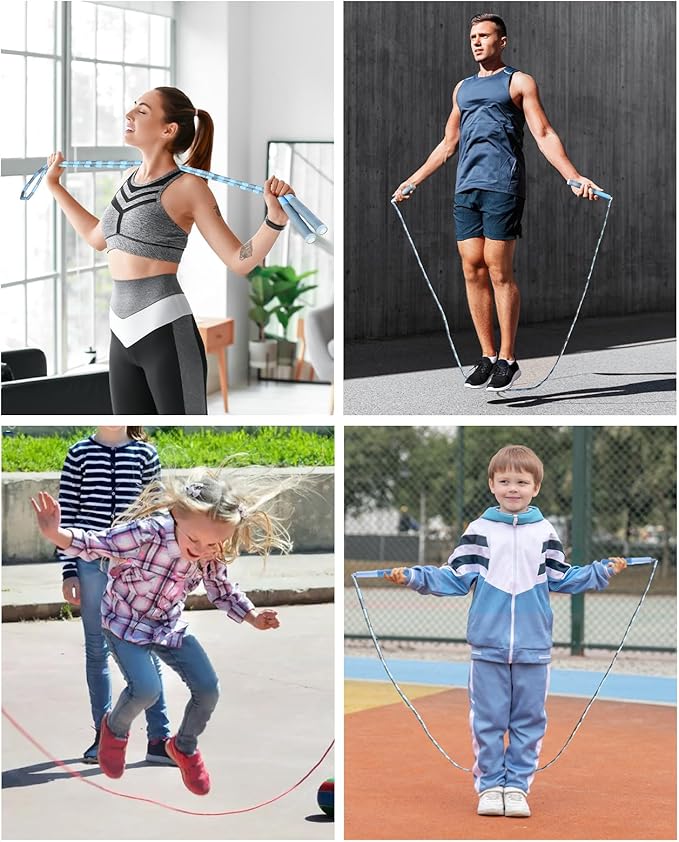2 Pack Beaded Jump Rope for Kids, Upgraded Segmented Jumping Rope for Workout, Adjustable Skipping Rope Speed Rope for Men & Women, Tangle-Free Kids Jump Rope with Soft Non-slip Handles