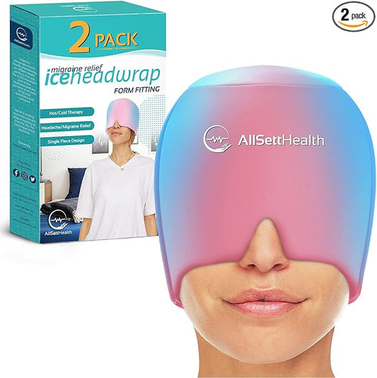 2 Pack Migraine Relief Ice Head Wrap Headache and Migraine Hat | Cold Gel Head Ice Pack with Face and Eye Mask Compress for Cooling Migraine Relief - Pink 2 Pack