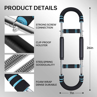 Twister Arm Trainer, 60-100lb Adjustable Chest & Arm Workout Tool, Compact Twister Arm Strengthener, Portable Power Twister Bar with Snap - Together Detachable Design for Fitness Anywhere(Blue)