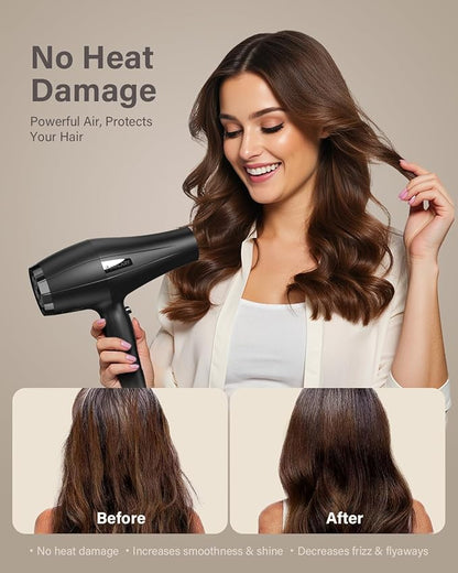 Ionic Hair Dryer with Diffuser, Blow Dryer, Professional 1875W Powerful AC Motor Hairdryer with 8.2Ft Cord for Women & Men, Fast-Drying Blow Dryer with Nozzle for Home, Salon