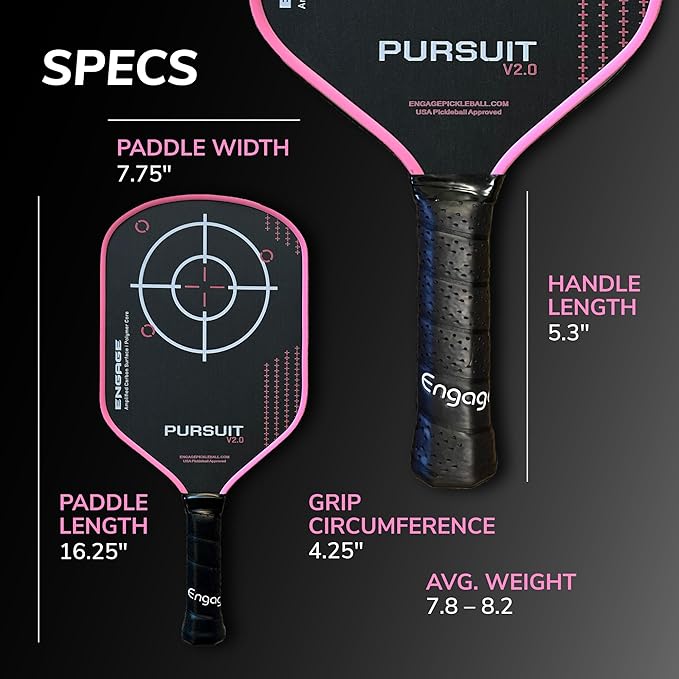 Engage Pursuit V2.0 Pickleball Paddle - Amplified Carbon Surface for Superior Control & Spin with Response+ Polymer Core, USAPA Approved - Designed for Players of Any Skill Level