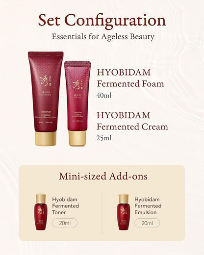 Sooryehan Hyobidam Fermented Travel Kit (Pack of 4) - Herbal korean skincare set with Toner, Emulsion, Cream & Cleansing Foam, featuring Baekhyodan™ & Silver Mushroom. for hydration & elasticity.