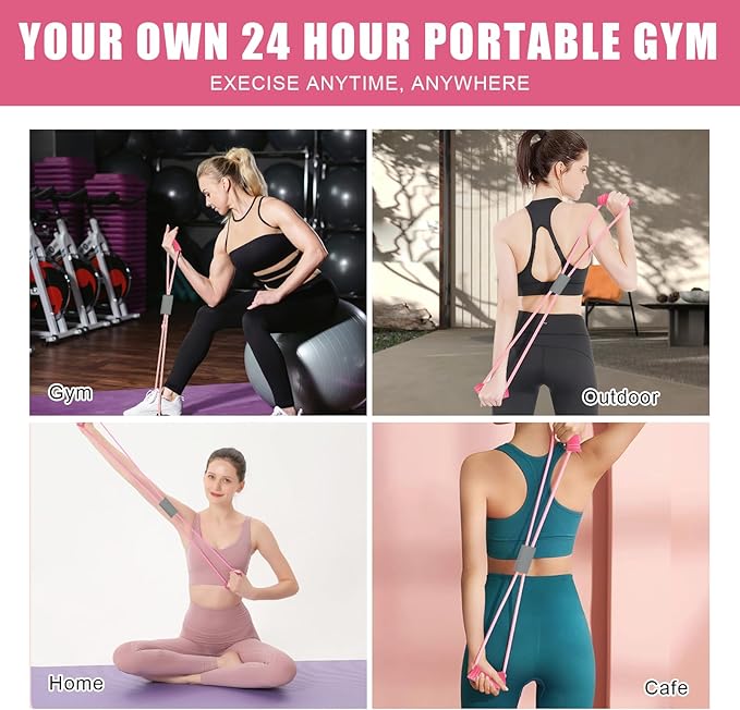Saludea Resistance Band, 2 PCS with Handles Figure 8 Resistance Band, Yoga Gym Fitness Pulling Rope for Full Body Workout Arms Shoulders Back Legs and Buttocks (Pink)