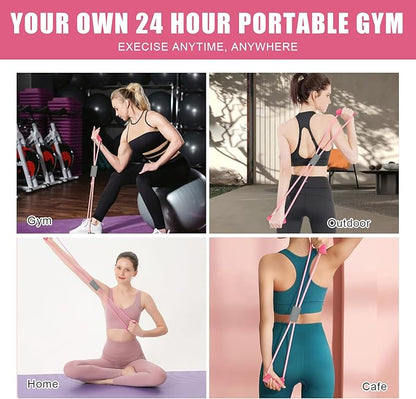 Saludea Resistance Band, 2 PCS with Handles Figure 8 Resistance Band, Yoga Gym Fitness Pulling Rope for Full Body Workout Arms Shoulders Back Legs and Buttocks (Pink)