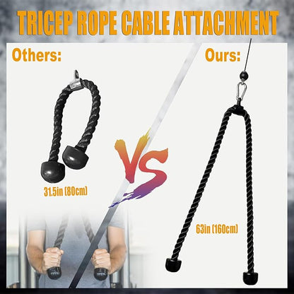 KORIKAHM Long Tricep Rope, Rope Pull Down Attachment 47 55 63Inch Length Long, Tricep Rope Cable Attachment, Tricep Pull Down Rope for Home Gym Pulley System,Cable Machine Attachment