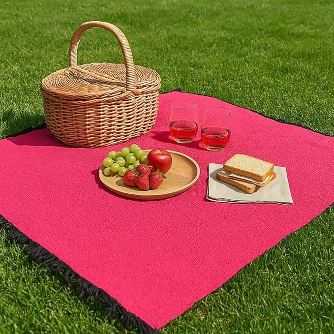 Open Road Goods Solid Color Mexican Yoga Blanket – Large Handwoven Throw for Yoga, Beach, Camping or Home – Soft and Durable Cotton Blend