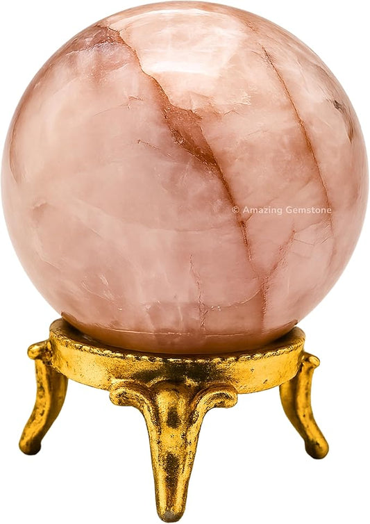 Amazing Gemstone Red Hematoid Quartz Crystal Ball with Stand - 2 Inches Crystal Sphere Meditation Balls for Witchcraft and Decorative Balls