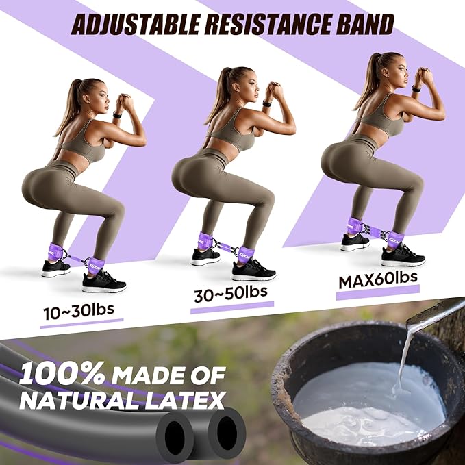 Ankle Resistance Bands with Cuffs, Ankle Weights Bands for Working Out, Women Leg and Glutes Workout Equipment, Exercise Bands for Kickbacks, Butt and Booty Trainer, Home Gym Fitness Equipment