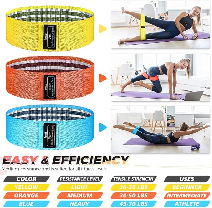 Renoj Resistance Bands, Yoga Starter Sets for Women and Men, 3 Set of Stretch Exercise Workout Bands for Booty Legs, Elastic Pilates Flexbands